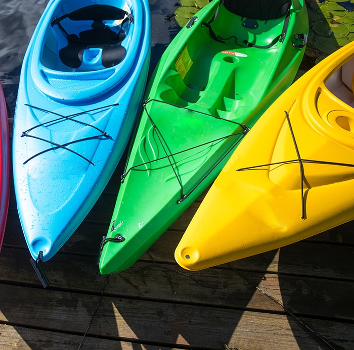 Colorful kayaks available for rent at four convenient locations on Flathead Lake and Whitefish Lake in northwest Montana.