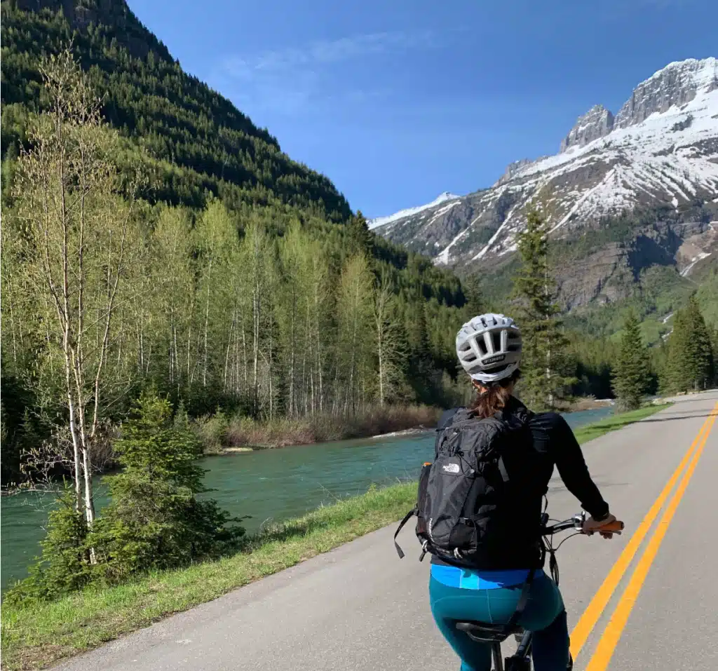 Biking Going-to-the-Sun Road in Glacier National Park initial mileage by McDonald Creek
