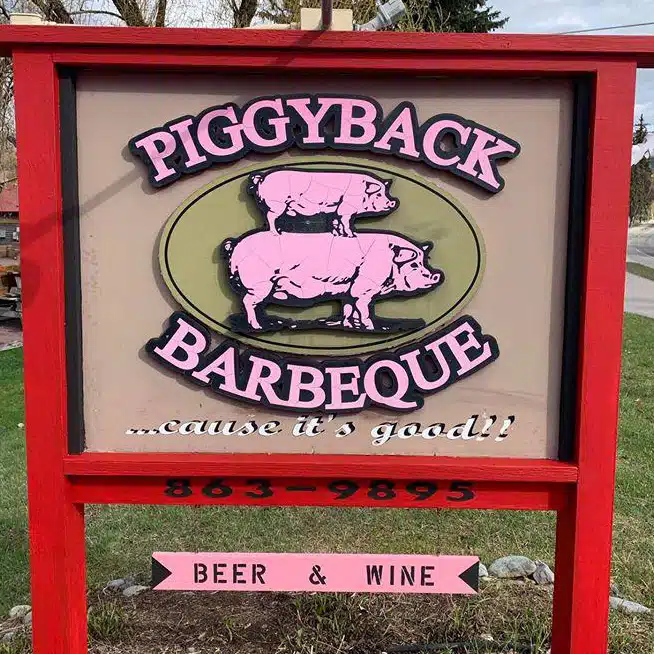 Sign for Piggyback BBQ in Whitefish Montana